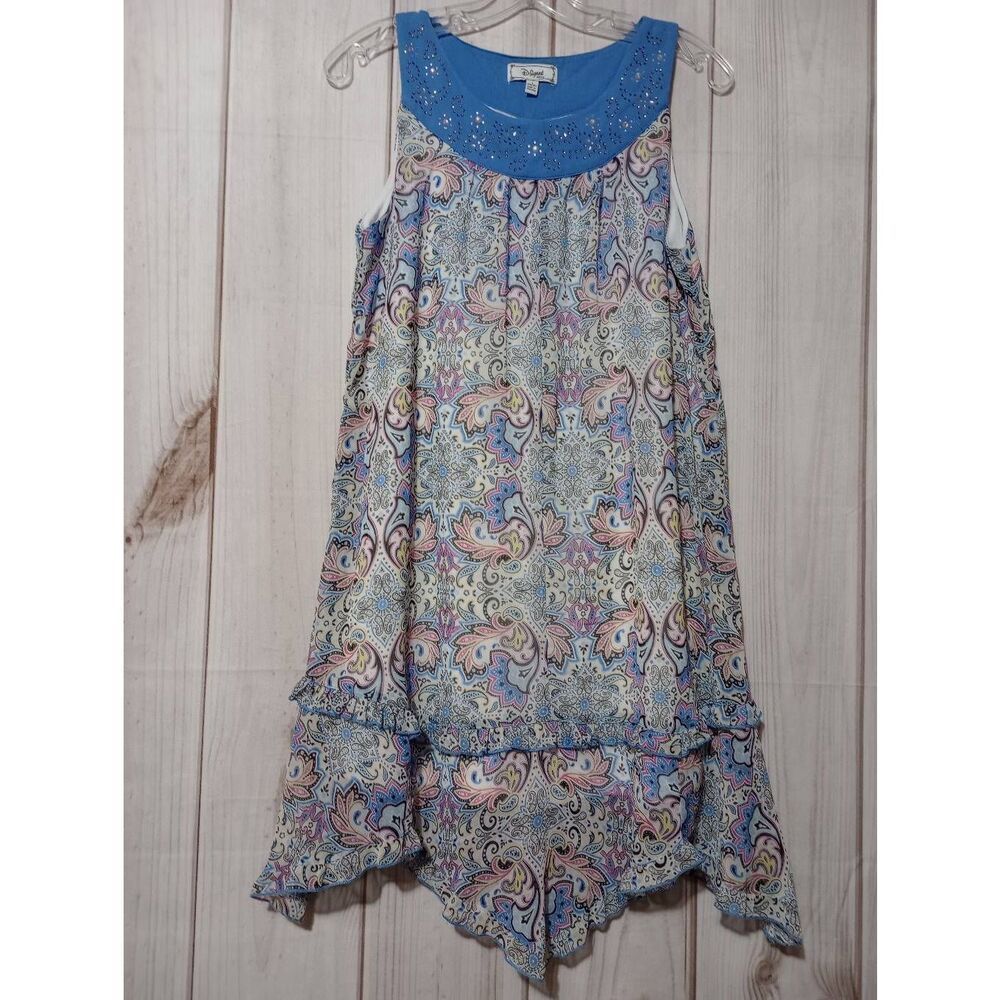 D. Signed Dress‎ Girls 14 16 Blue Paisley Sleeveless Disney Alice in Wonderland